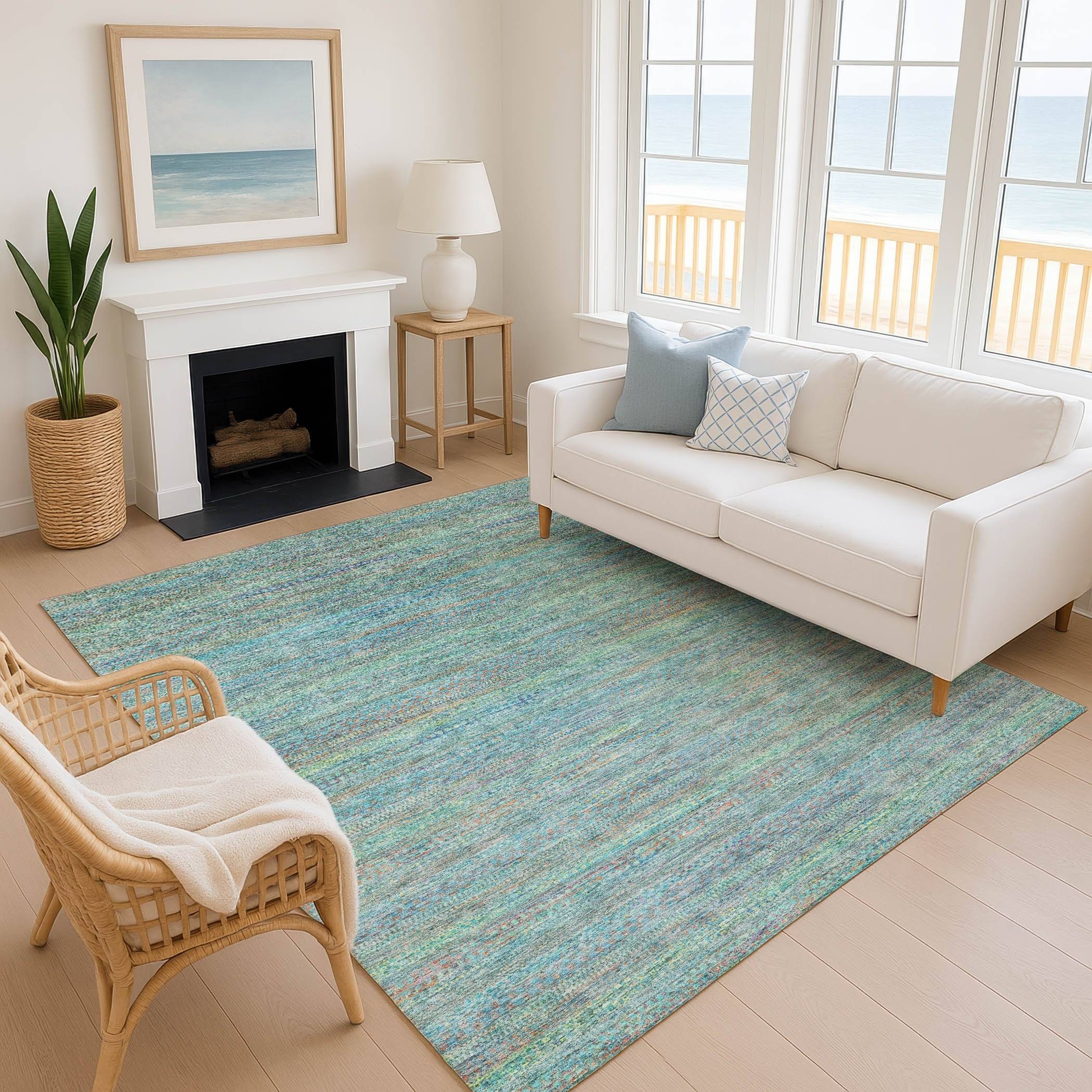 Addison Rugs Premium Washable Super Soft Ombre Stripe Mayfield Rug Turquoise