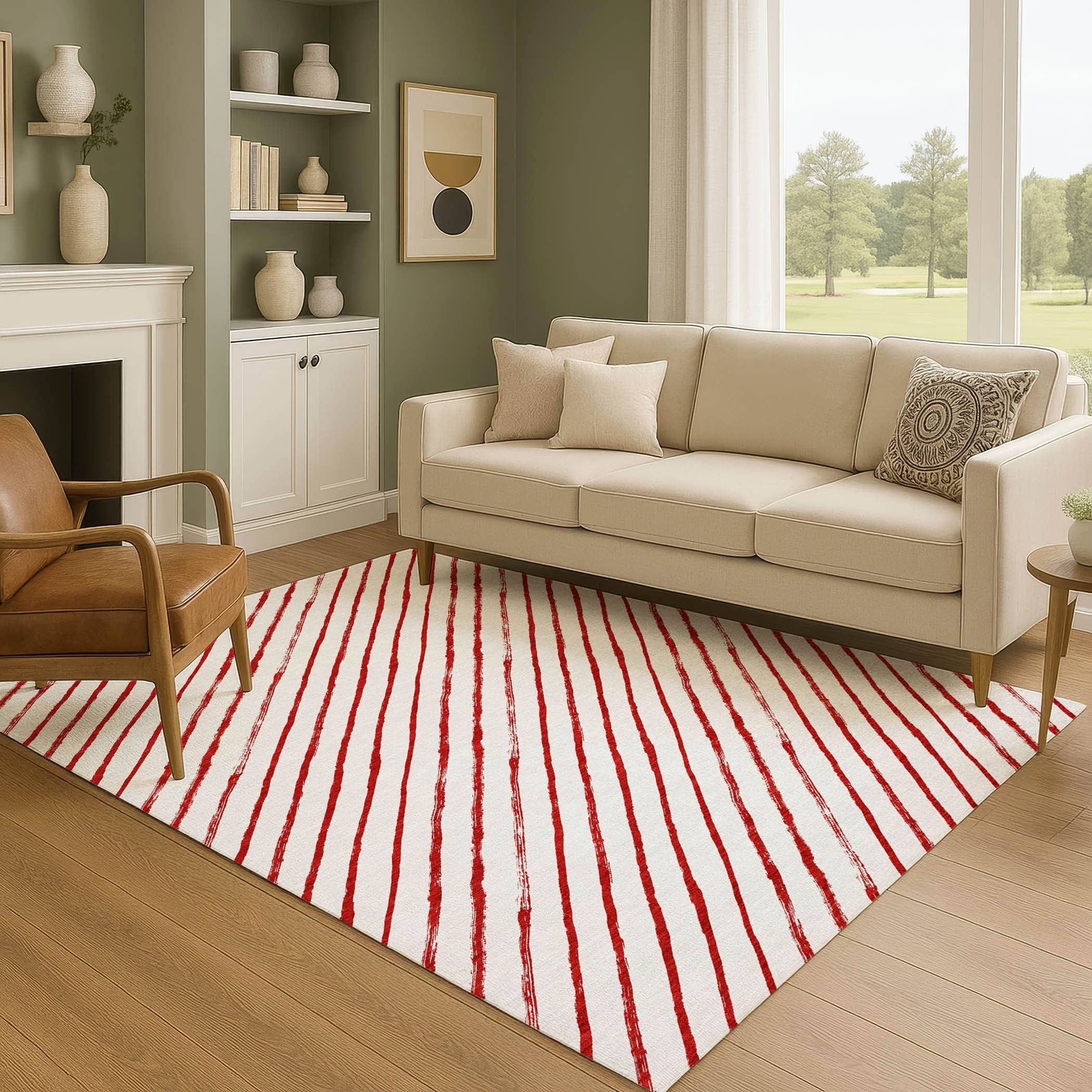 Addison Rugs Premium Washable Super Soft Angle Stripe Mayfield Rug Red