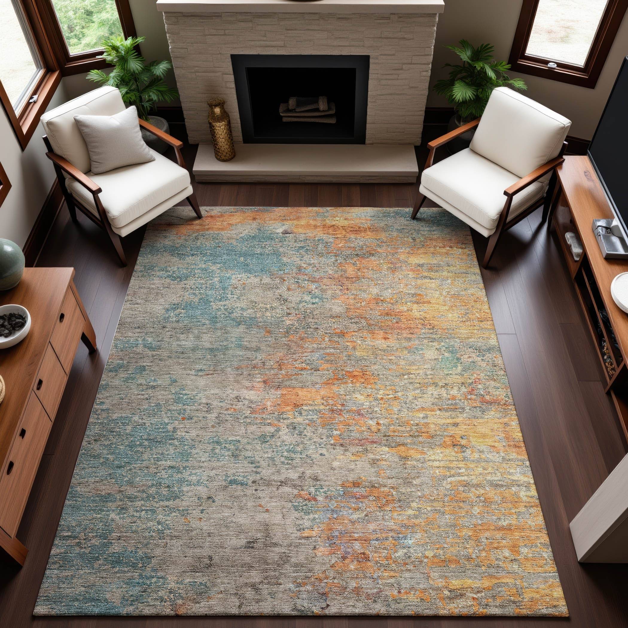 Addison Rugs Premium Washable Super Soft Abstract Mayfield Rug Turquoise