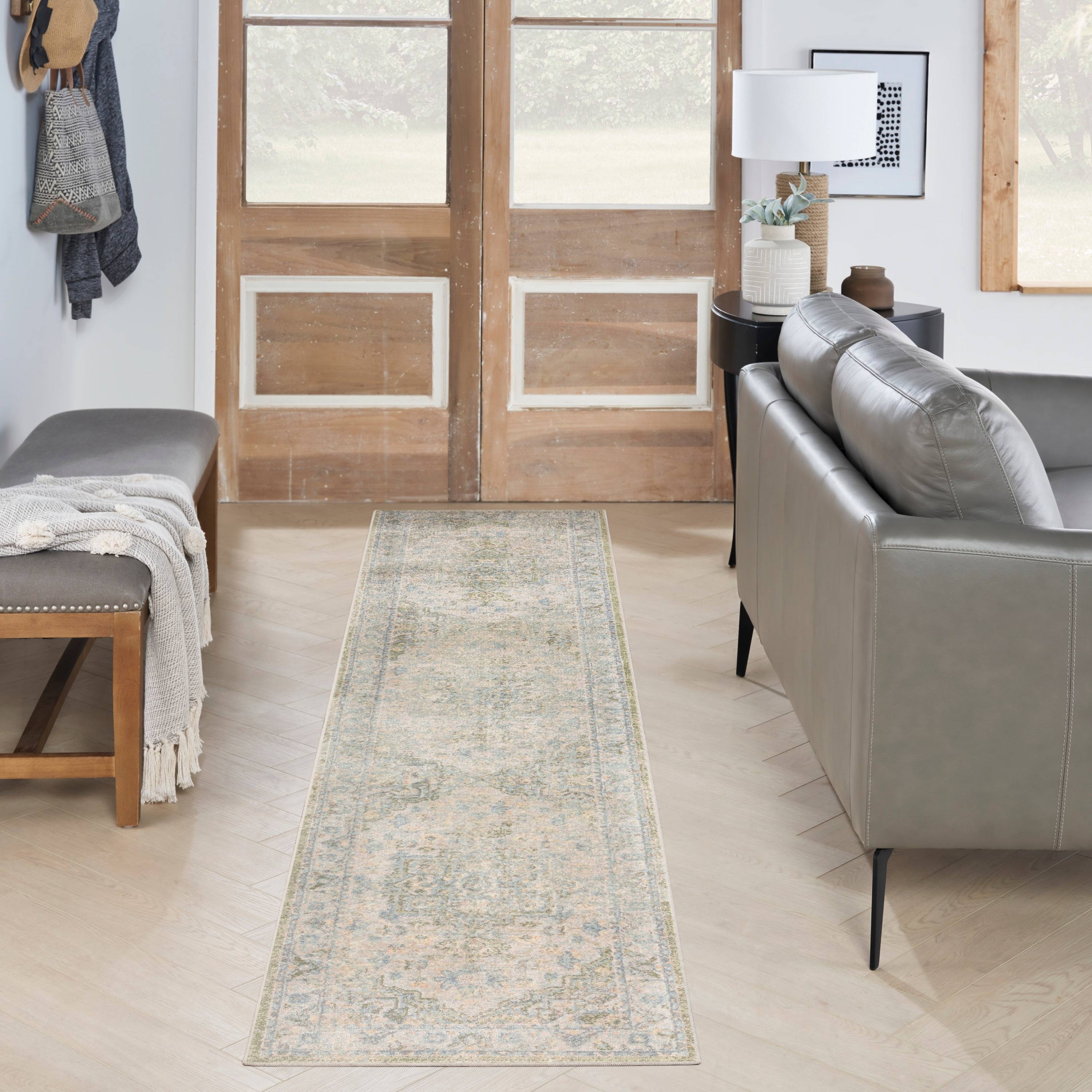 Nourison Astra Machine Washable Distressed Medallion Runner Rug 6 ft Blue