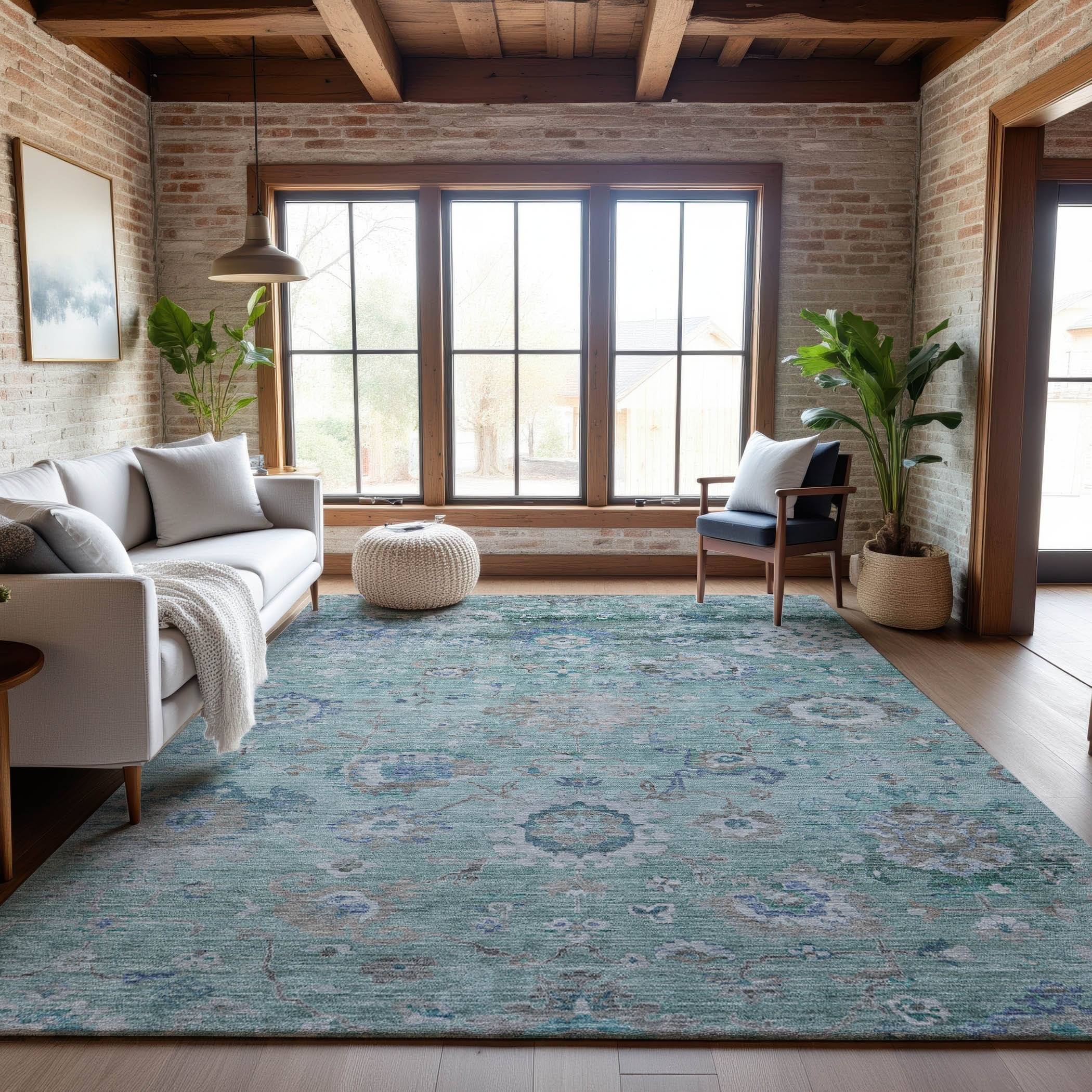 Addison Rugs Premium Washable Super Soft Traditional Vintage Mayfield Rug Green