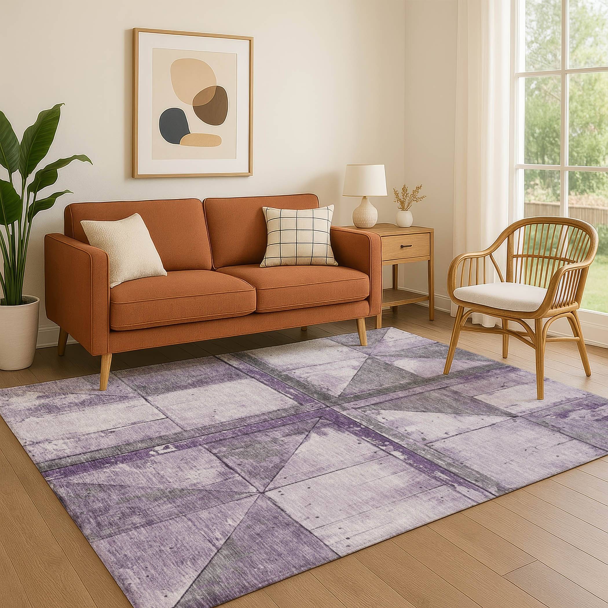 Addison Rugs Premium Washable Super Soft Contemporary Geo Mayfield Rug Purple