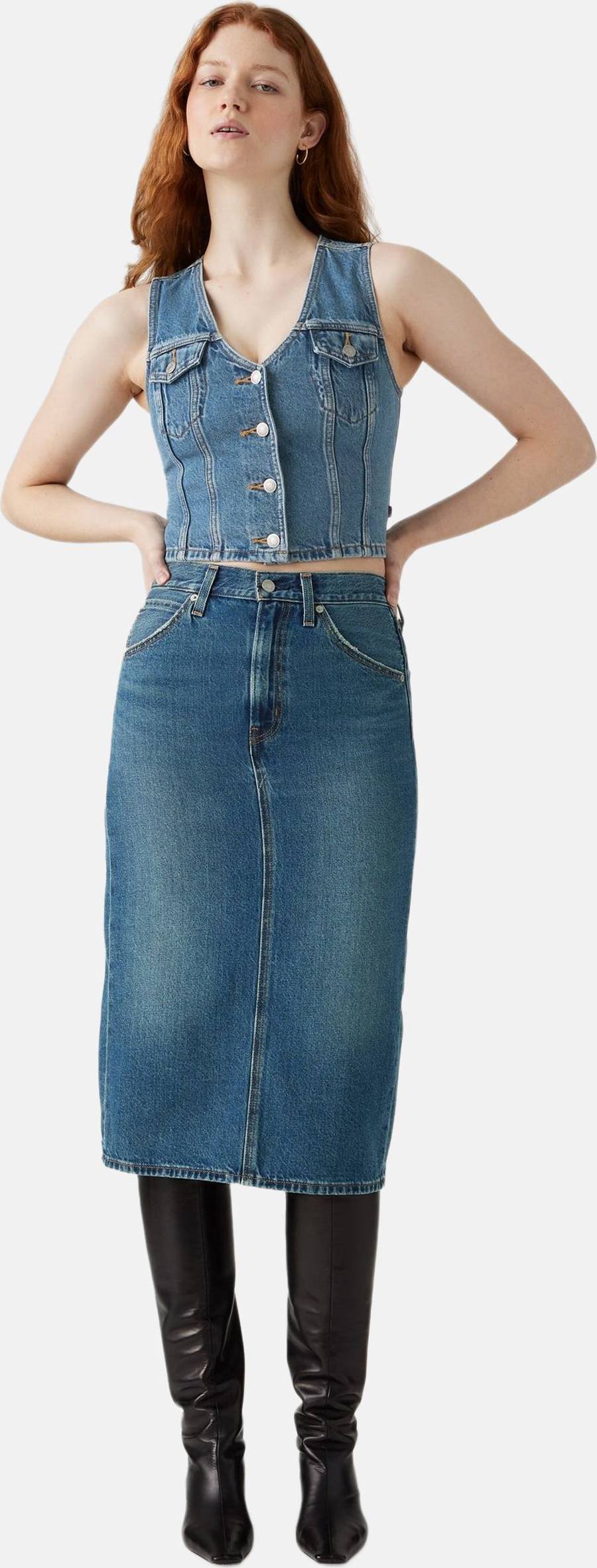 Levi's High Rise Back Slit Skirt Riveting - Blue