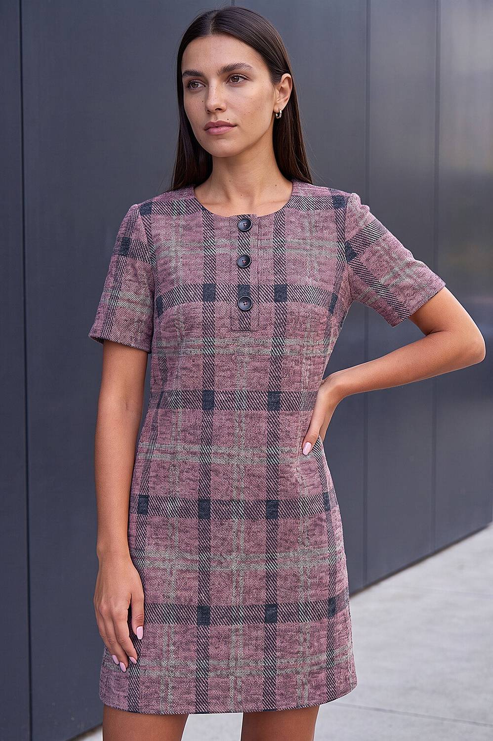Roman Check Button Shift Dress - Rose