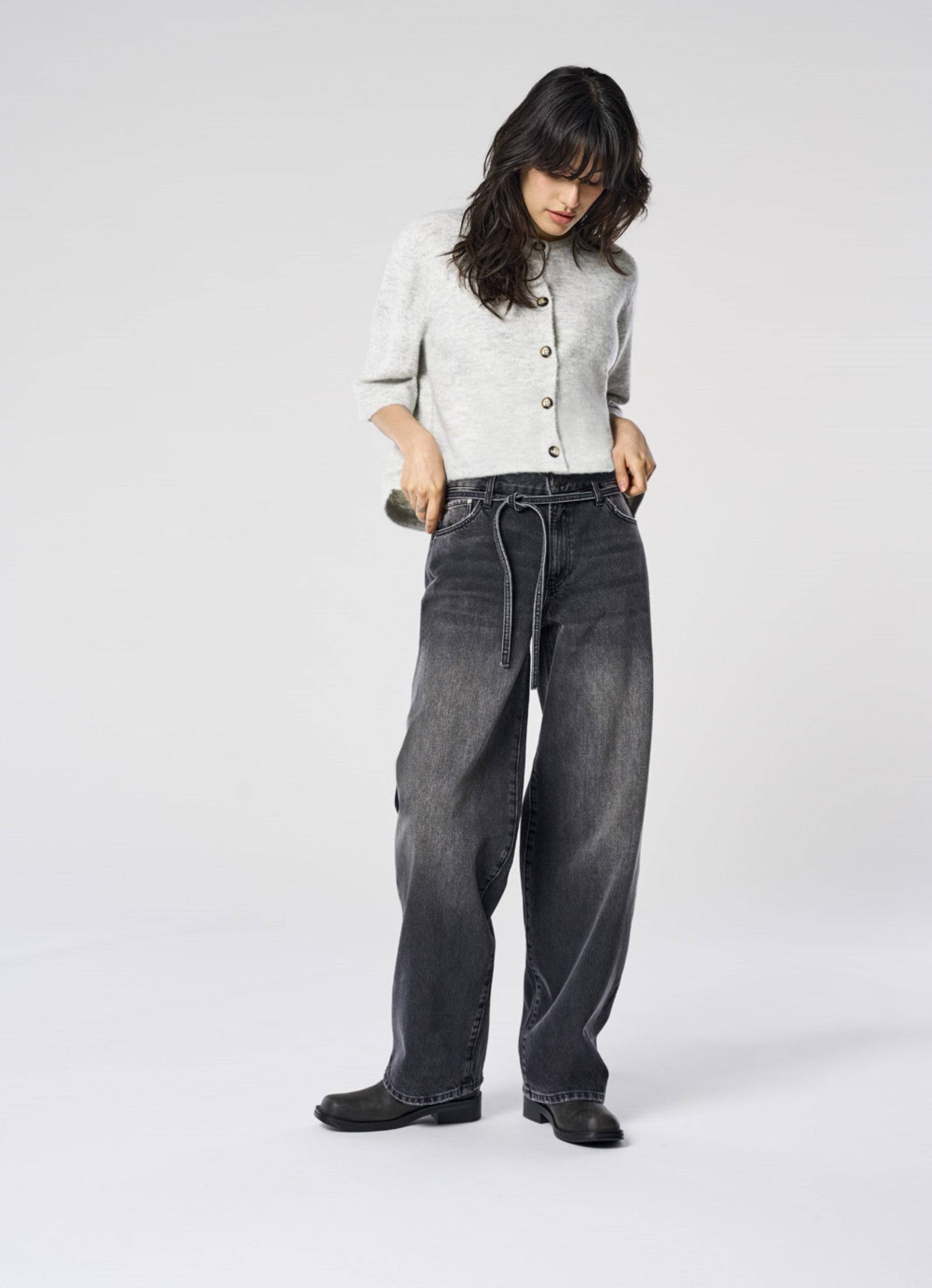 Only Wide Leg Jeans With Drawstring - Noir
