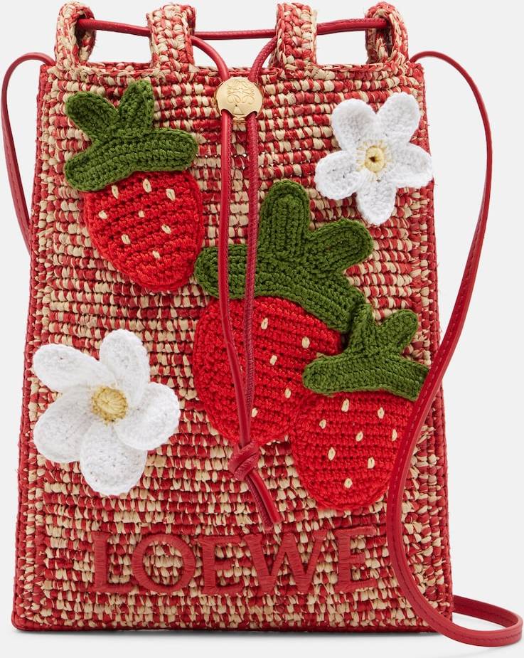 Loewe Ibiza Raffia Pouch With Strap - Red
