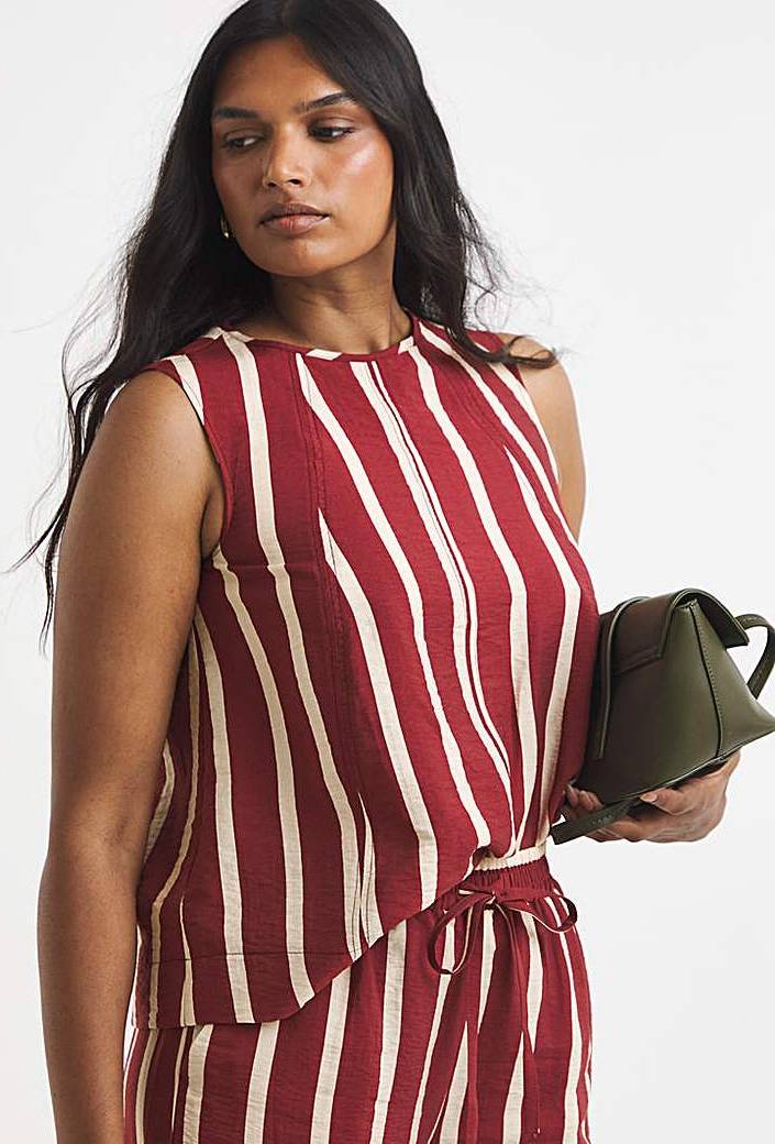 Rust Stripe Shell Top Rust Print