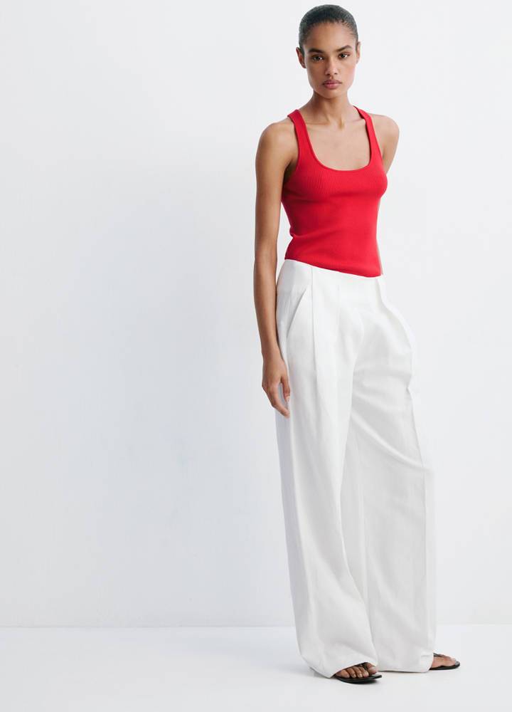 Mango Fitted Ribbed Top - Red