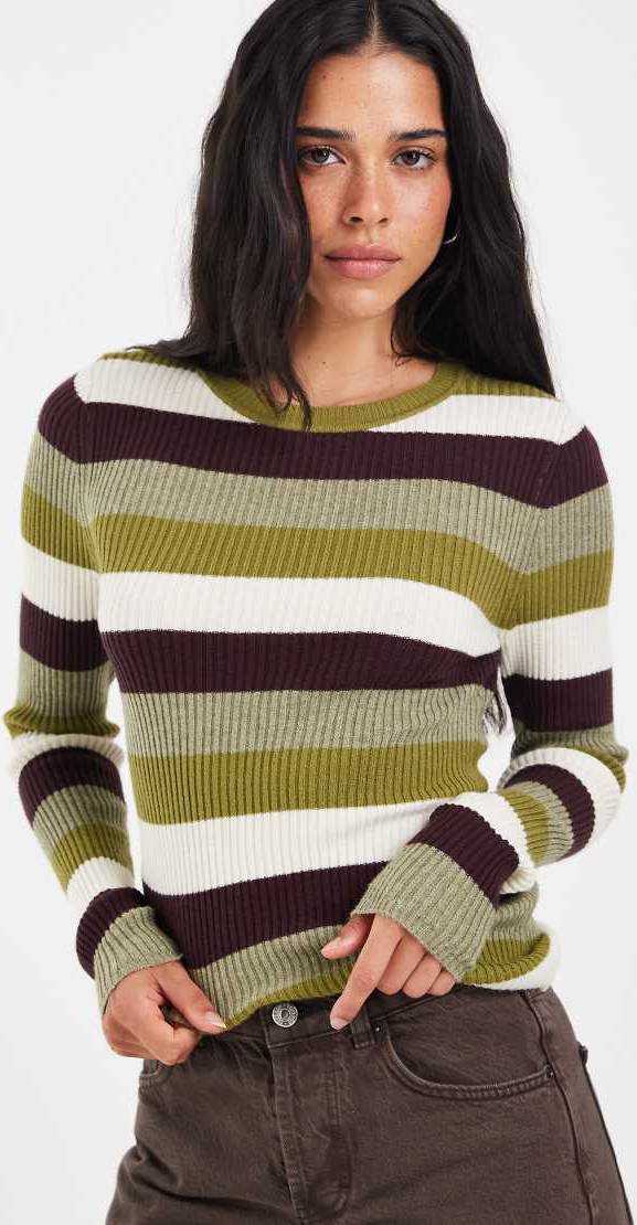 Only Rib Knit Top Green Stripes