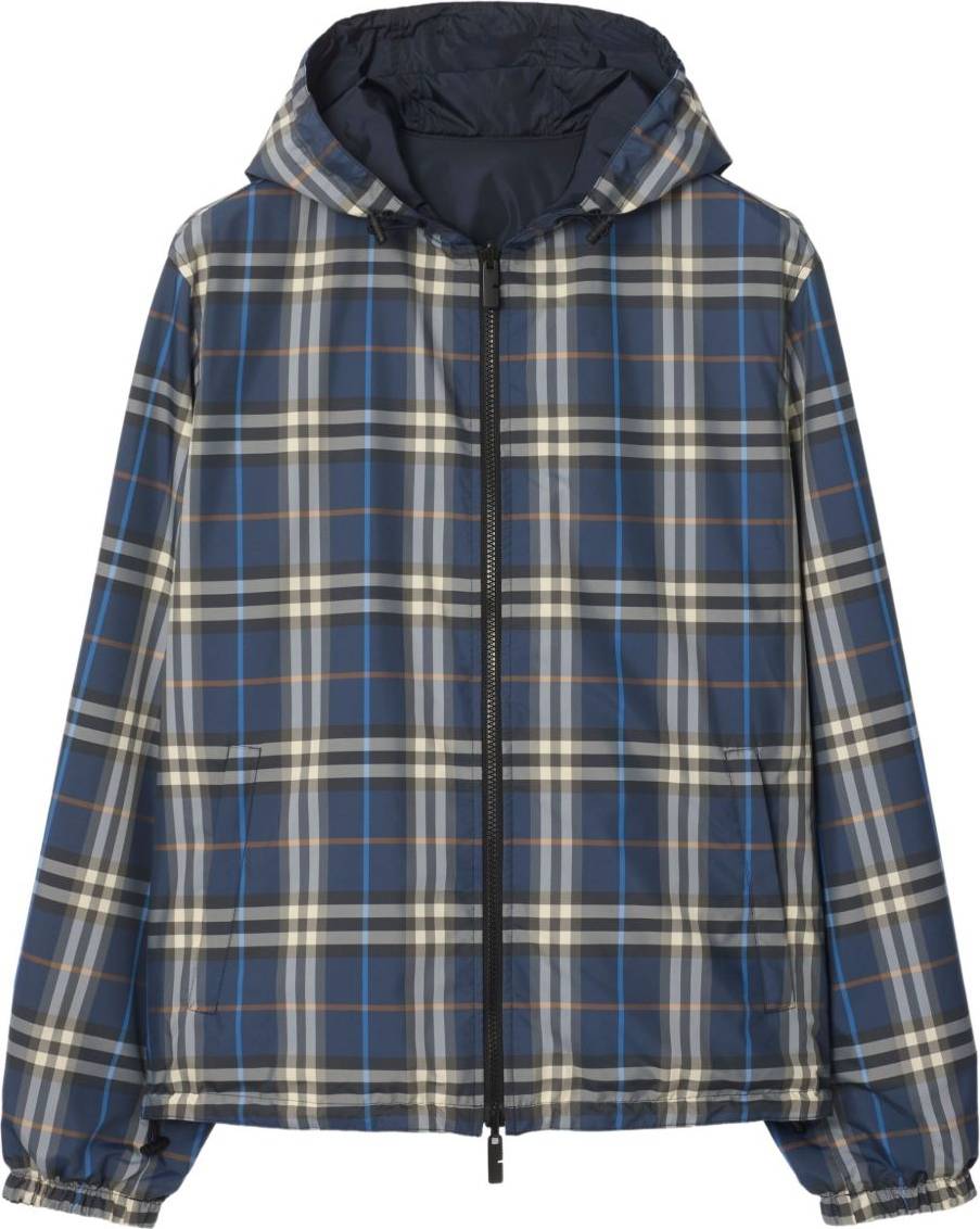 Burberry Check-Pattern Hooded Reversible Jacket - Blue