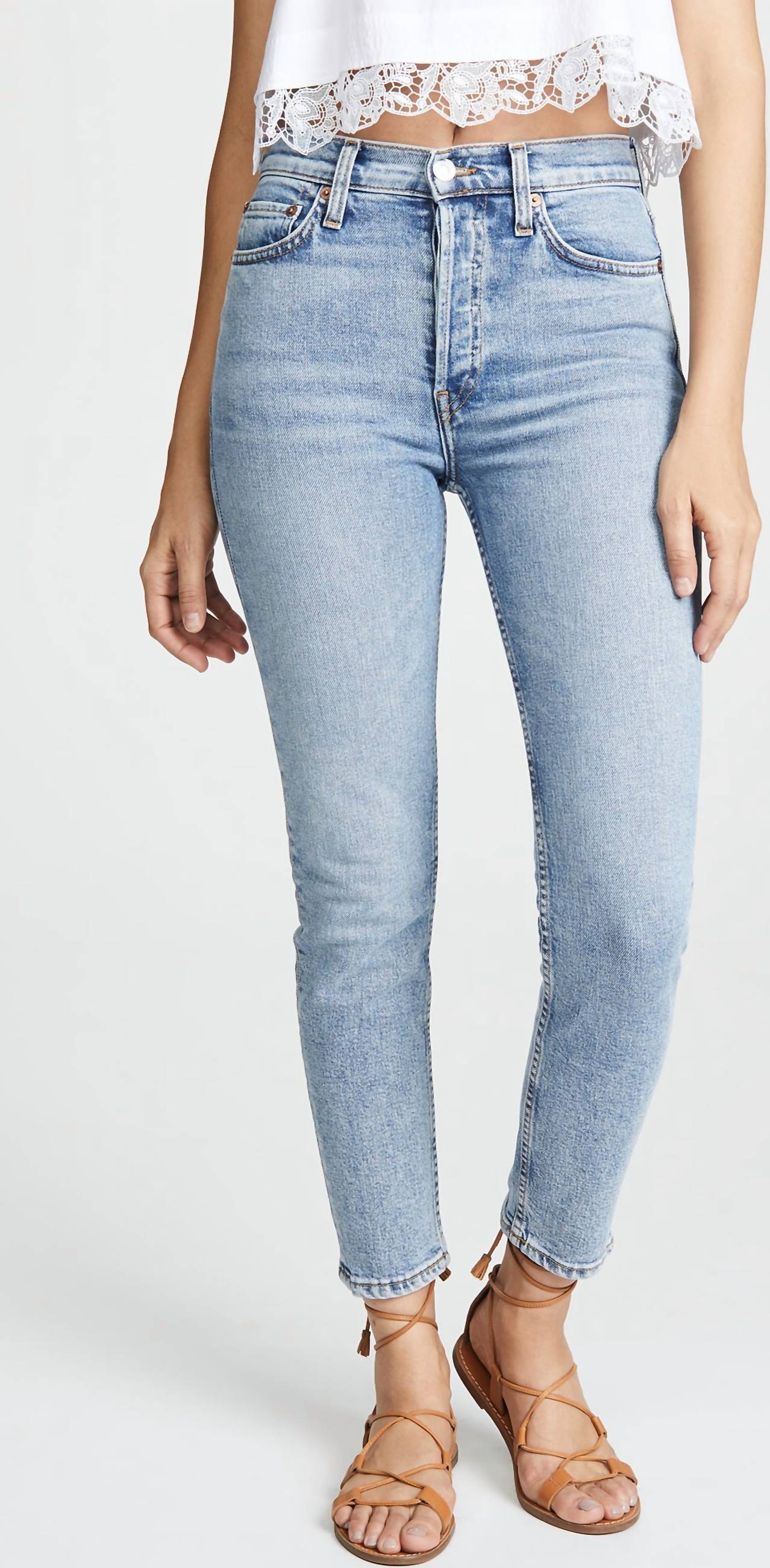 High Rise Ankle Crop Jeans Mid - Multi