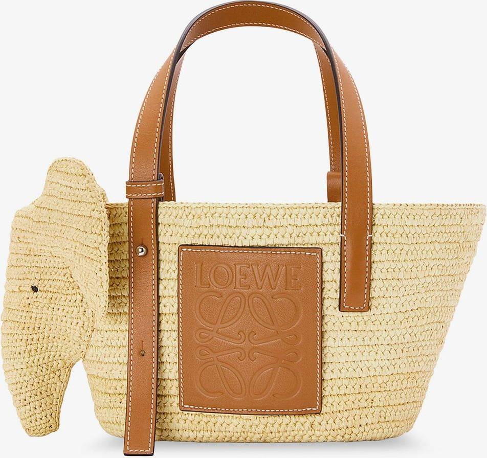 Loewe Elephan Rafia And Leather Handbag - Beige