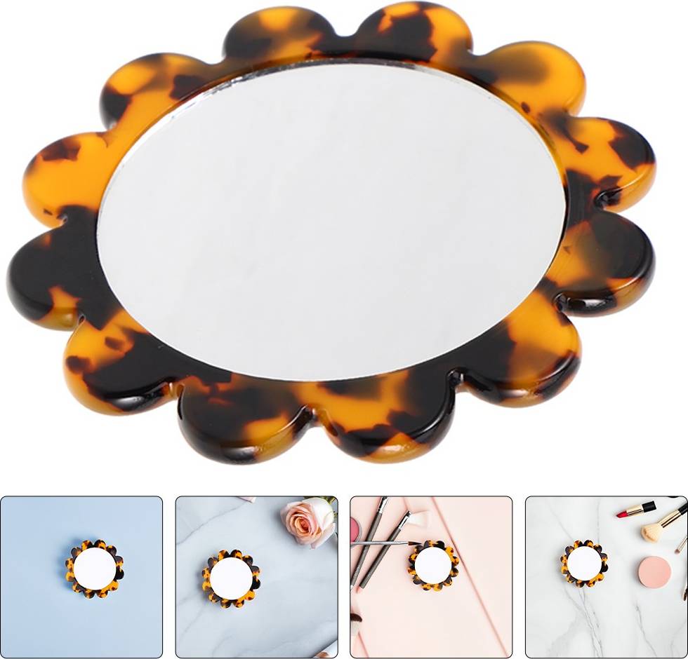 Durable Retro Style Mini Handheld Makeup Mirror Portable For Girls