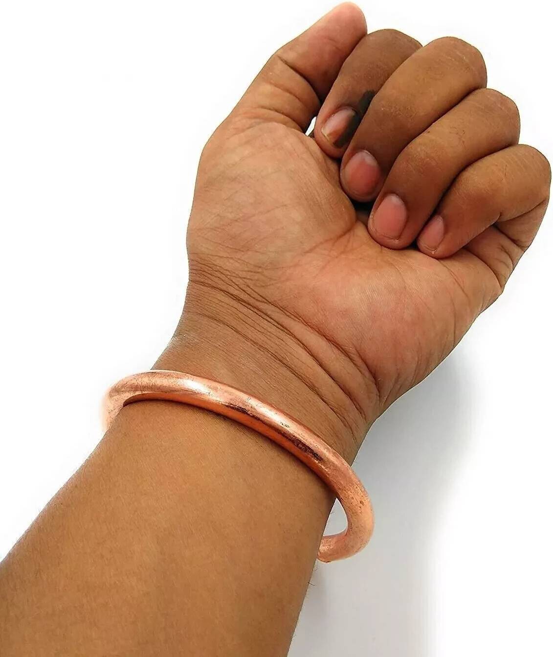 Thick Copper Pure Cratched Rounded Bracelet Cuff - Men