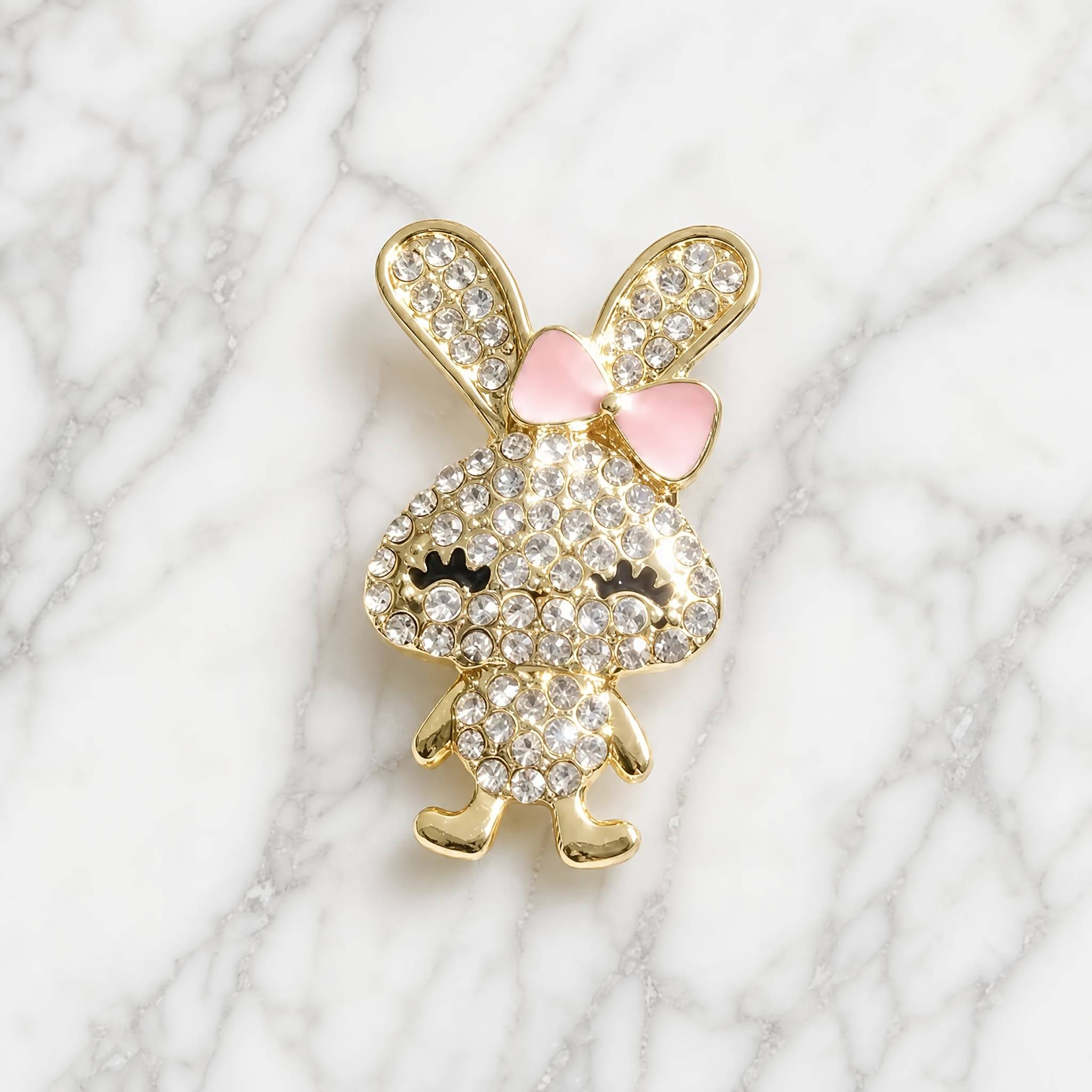 Temu Sparkling Rhinestone Rabbit Brooch Animal Badge With Pink Bow