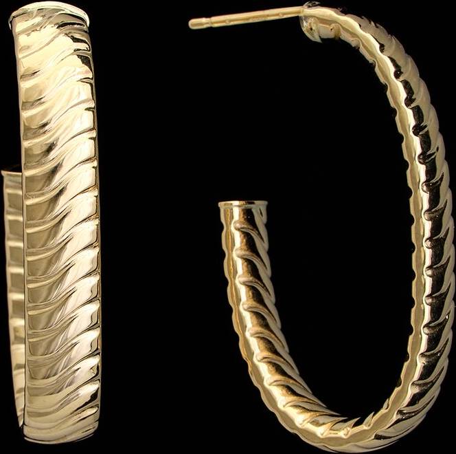 Italian Gold Ribbed Open Hoops