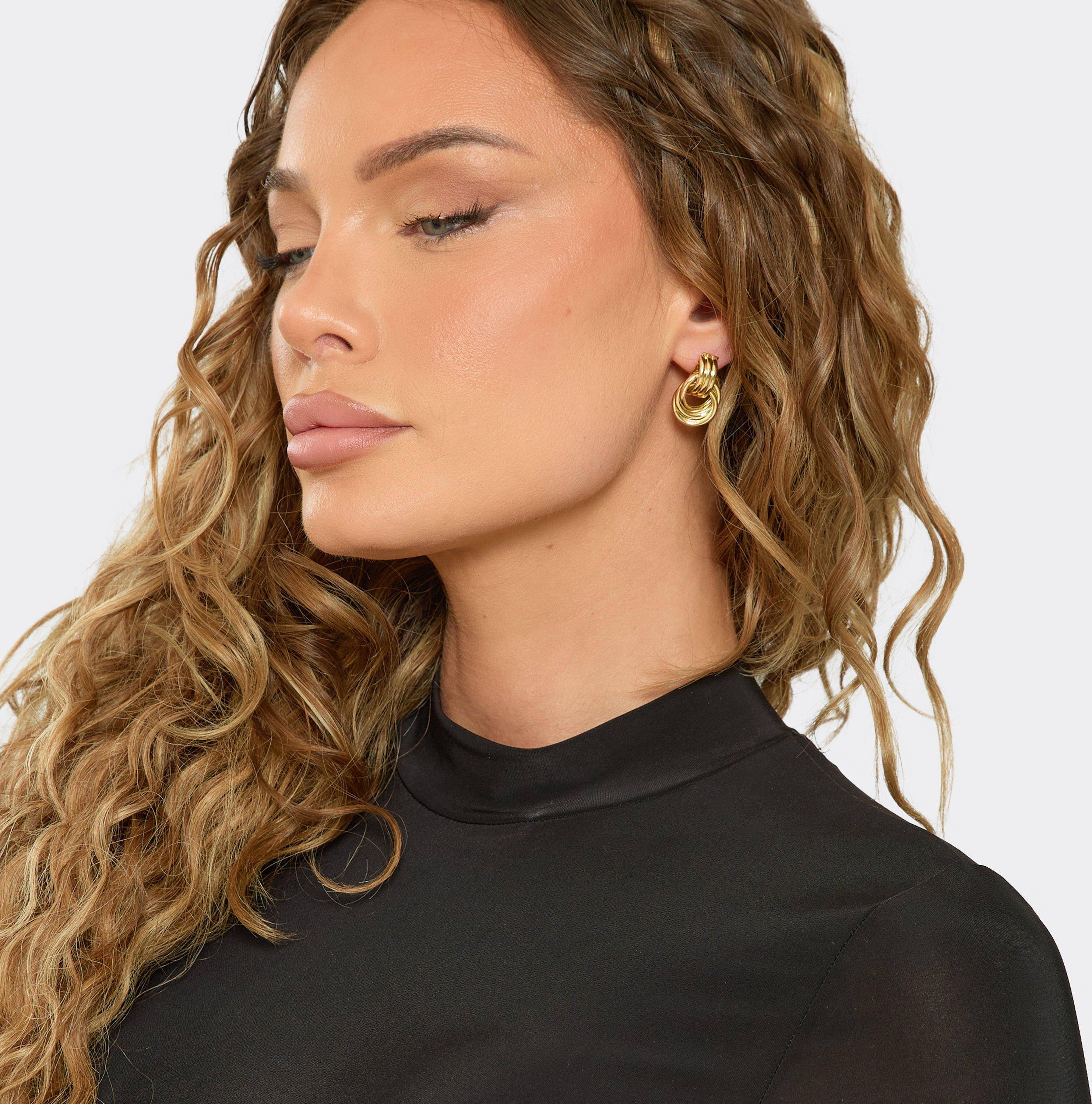 Ego Ribbed Detail Double Drop Earring Gold