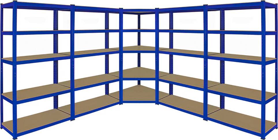 MonsterShop Monster Racking T-Rax Corner Shelving Unit Set 4 Blue Garage Storage Bays 90cm Shelving System