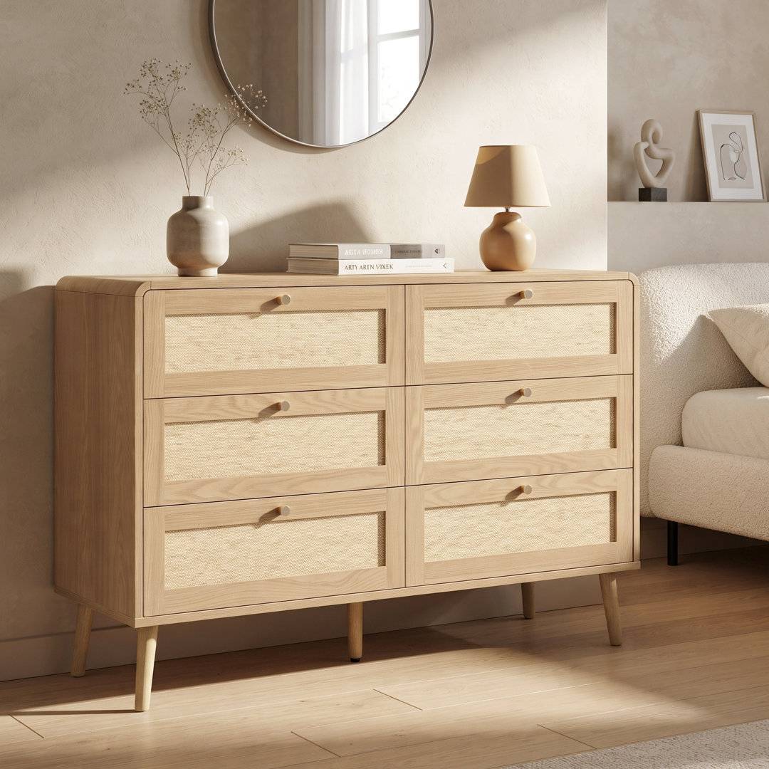 Brayden Studio 6-Drawer Chest With Rattan Effect Fronts
