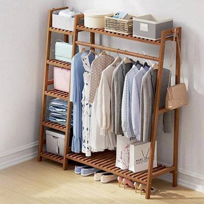B&Q Bamboo Clothes Storage Rack With Shelves Clothes Rack