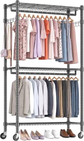 Himimi 3 Tier Double Rod Garment Rack Clothes Rack