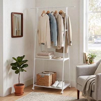 B&Q White Single Hanging Rail Metal Garment Rack Clothes Rack