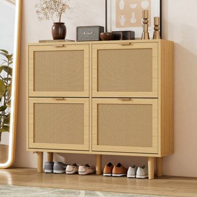 Merax Rattan Shoe Cabinet With 4 Flip Drawers Shoe Rack