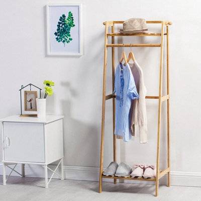 B&Q Bamboo Wooden Clothes Rail Rack Clothes Rack