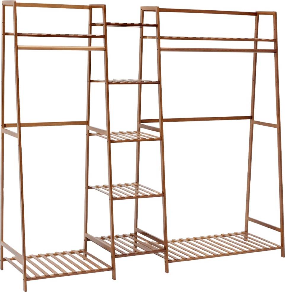 H&O Direct Trapezoid 9 Shelf Bamboo Garment Rack Clothes Rack