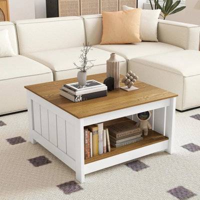 B&Q Square Coffee Table With Storage Shelf Table