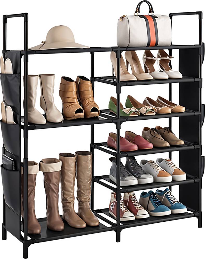 H&O Direct 9 Shelf Black Steel Shoe Rack Shoe Rack