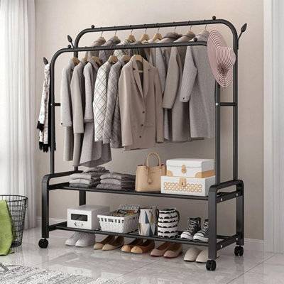 B&Q Mobile Double Clothes Rail Garment Display Rack Clothes Rack