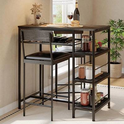 B&Q 3Pcs Dining Table Set With Bar Stool Wine Rack Table 3pcs