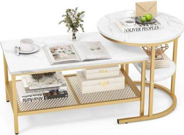 B&Q Set Of 2 Gold Nesting Coffee Table Set Table 2pcs