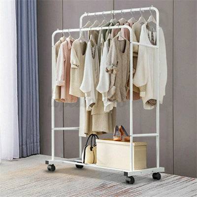 B&Q White Rolling Double Pole Garment Rack Clothes Rack