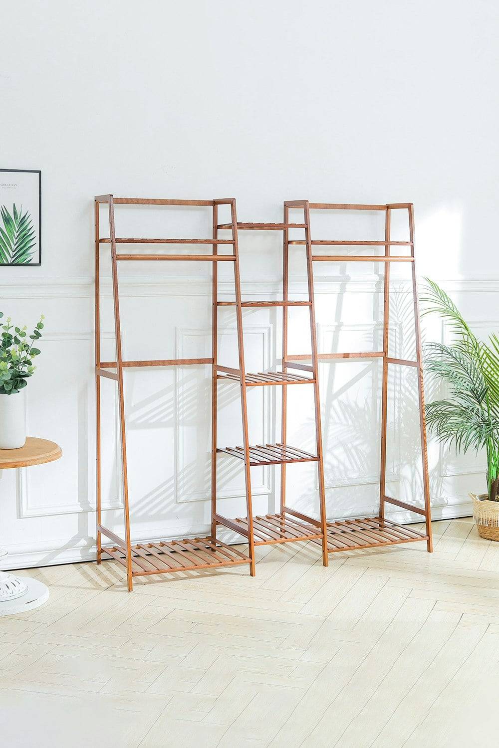 Living and Home Multi-Functional Clothes Hanging Rack Stand Brown Clothes Rack