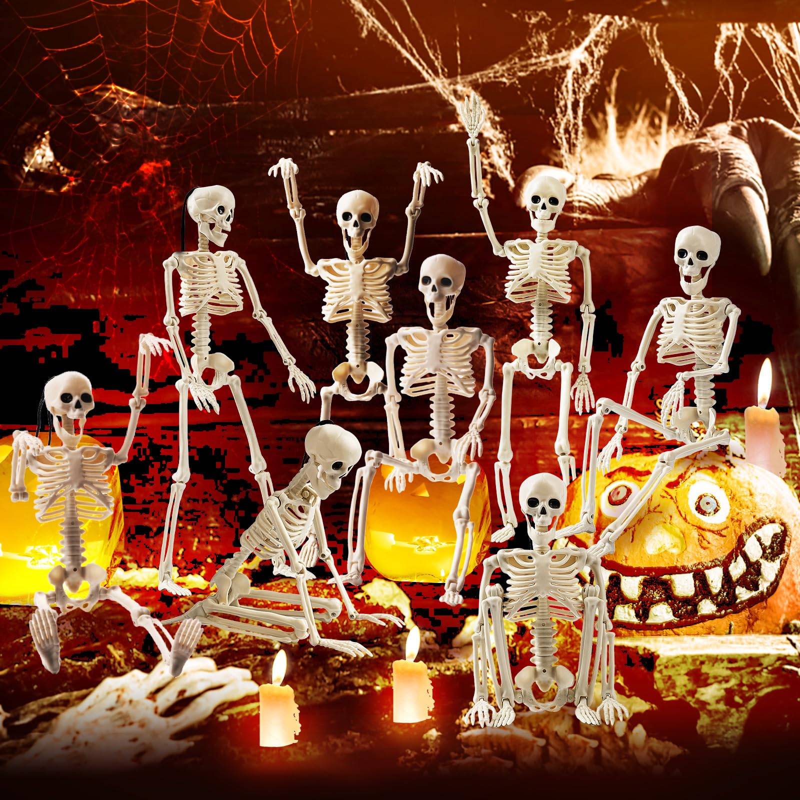 Halloween skeleton decorations Afoxsos 16 Inch Posable Skeleton Decorations Set