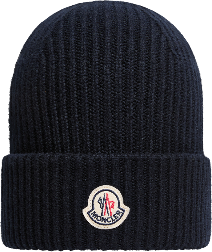 Moncler Ribbed Logo Patch Beanie - Blue