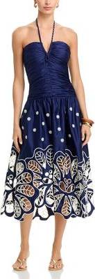 Farm Rio Halter Ruched Dress - Dark Blue