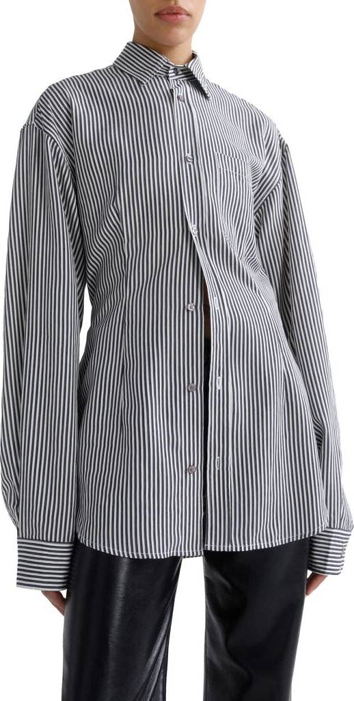 Agolde Cinch Solene Striped Shirt Blk Wht Mini