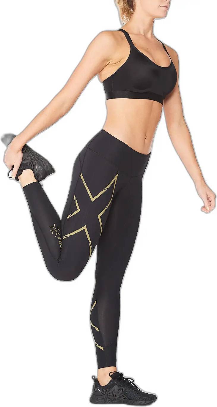 2XU Light Speed Mid-Rise Compression Tights - Black/Gold Reflective