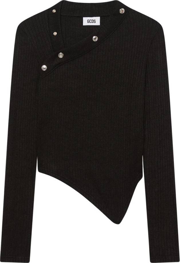 GCDS Ribbed Snap Long Sleeve Top - Sort