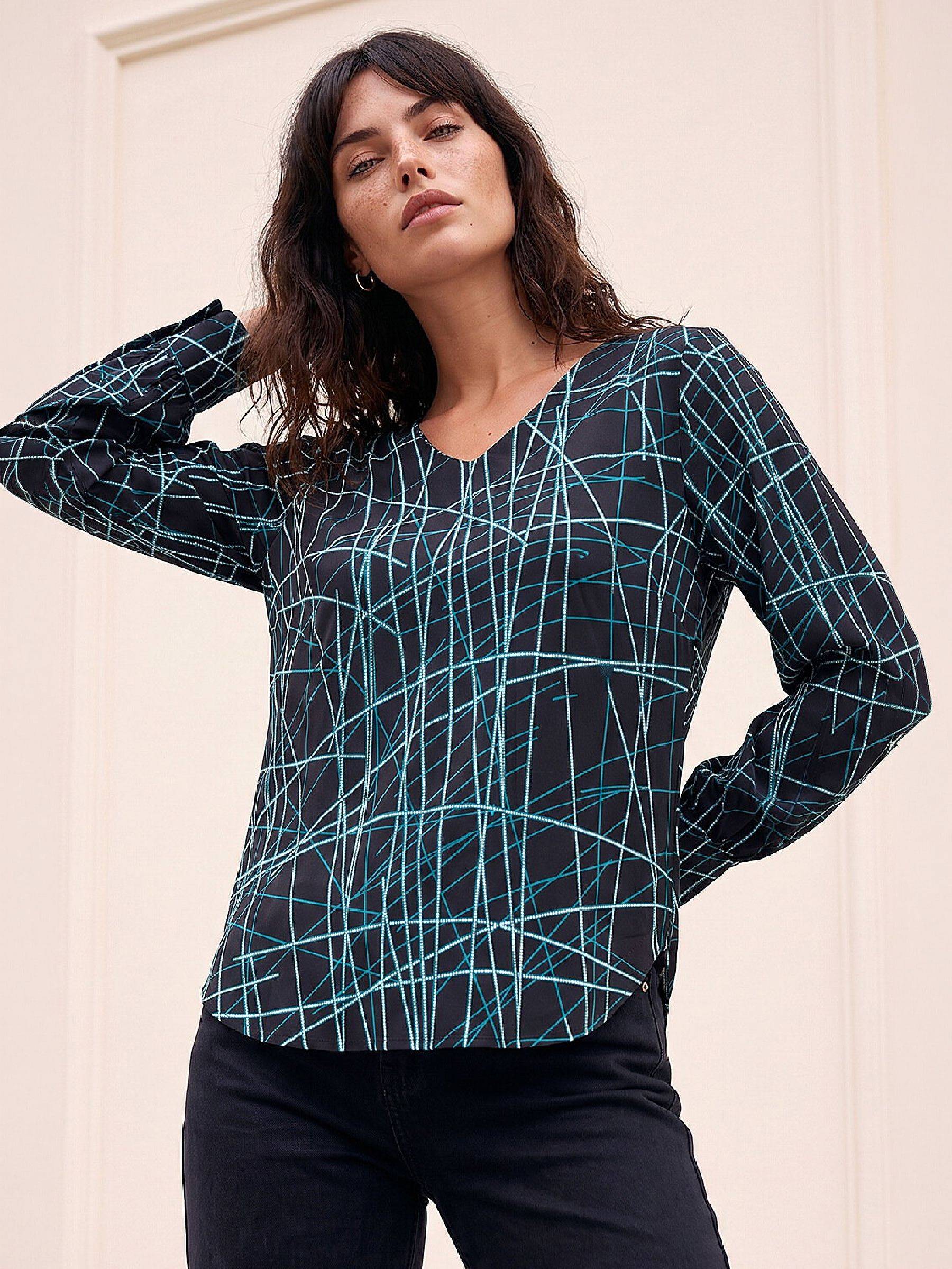 Roman Blue Abstract Puff Top