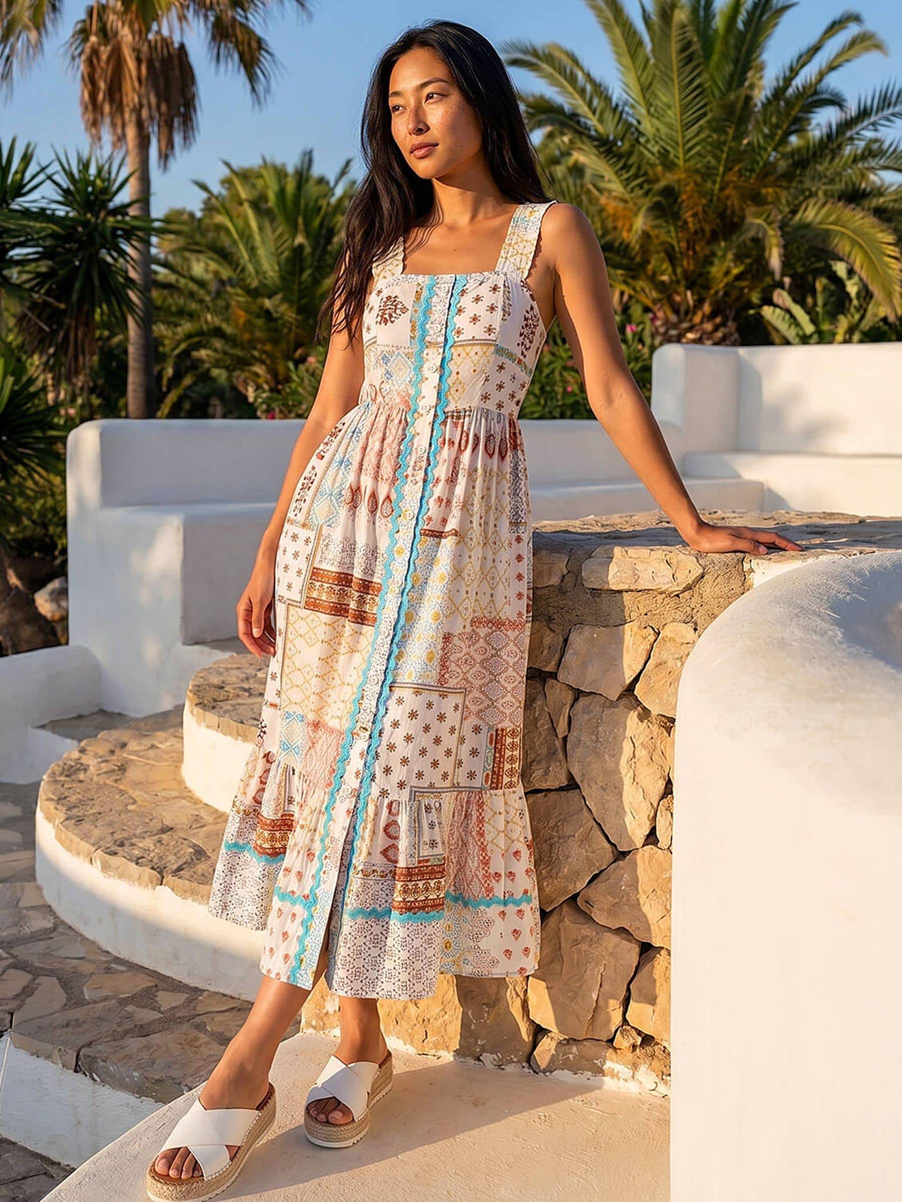 Roman White Petite Ric Rac Strappy Midi Dress