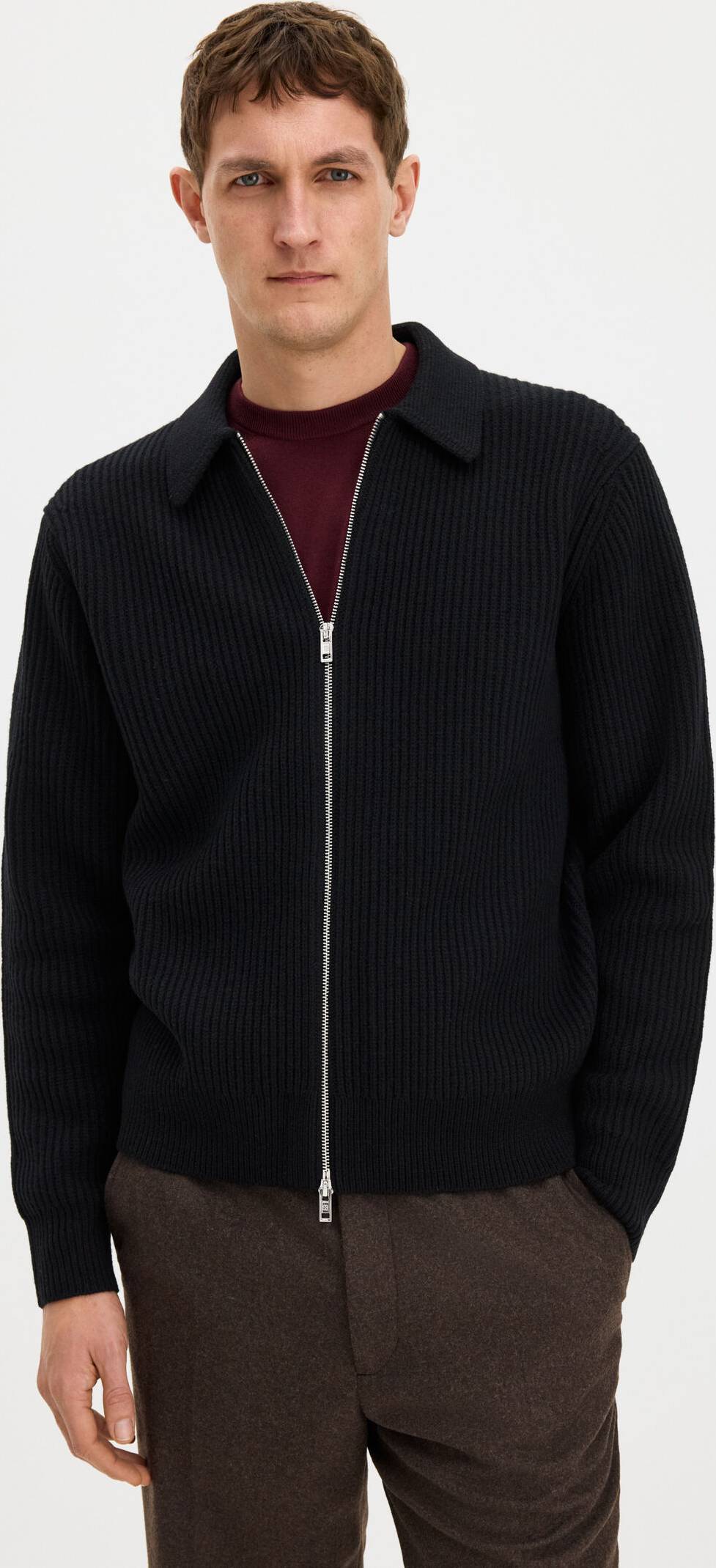 Filippa K Ribbed Wool Zip Cardigan