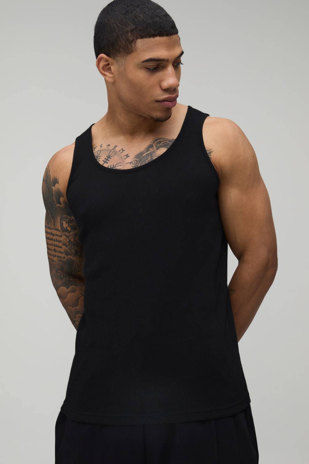 Essential Regular Fit Ribbed Vest - Black
