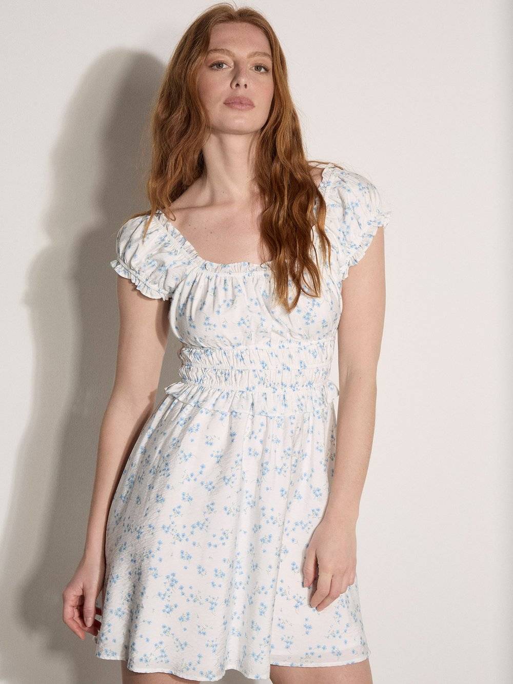 Apricot Floral Ruffle Mini Dress Cream