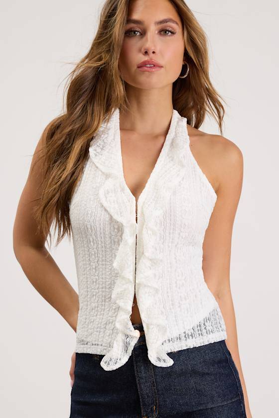 Ivory Lace Ruffled Halter Top