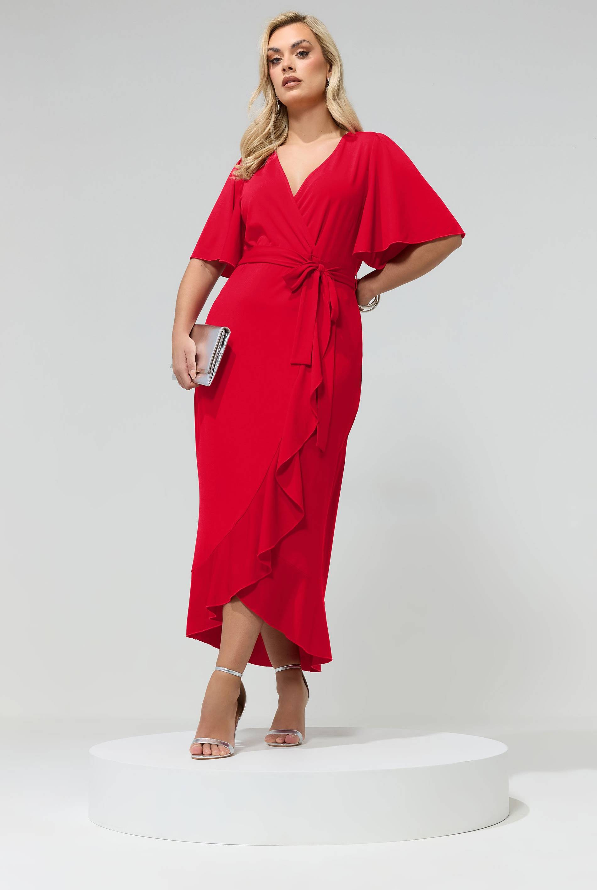 Yours Ruffle Hem Wrap Dress Plus Size Red