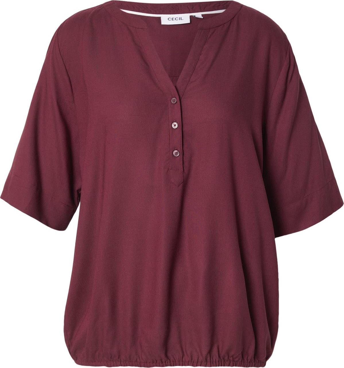 Kurzarmbluse Regular Fit Normal Rundhals - Bordeaux